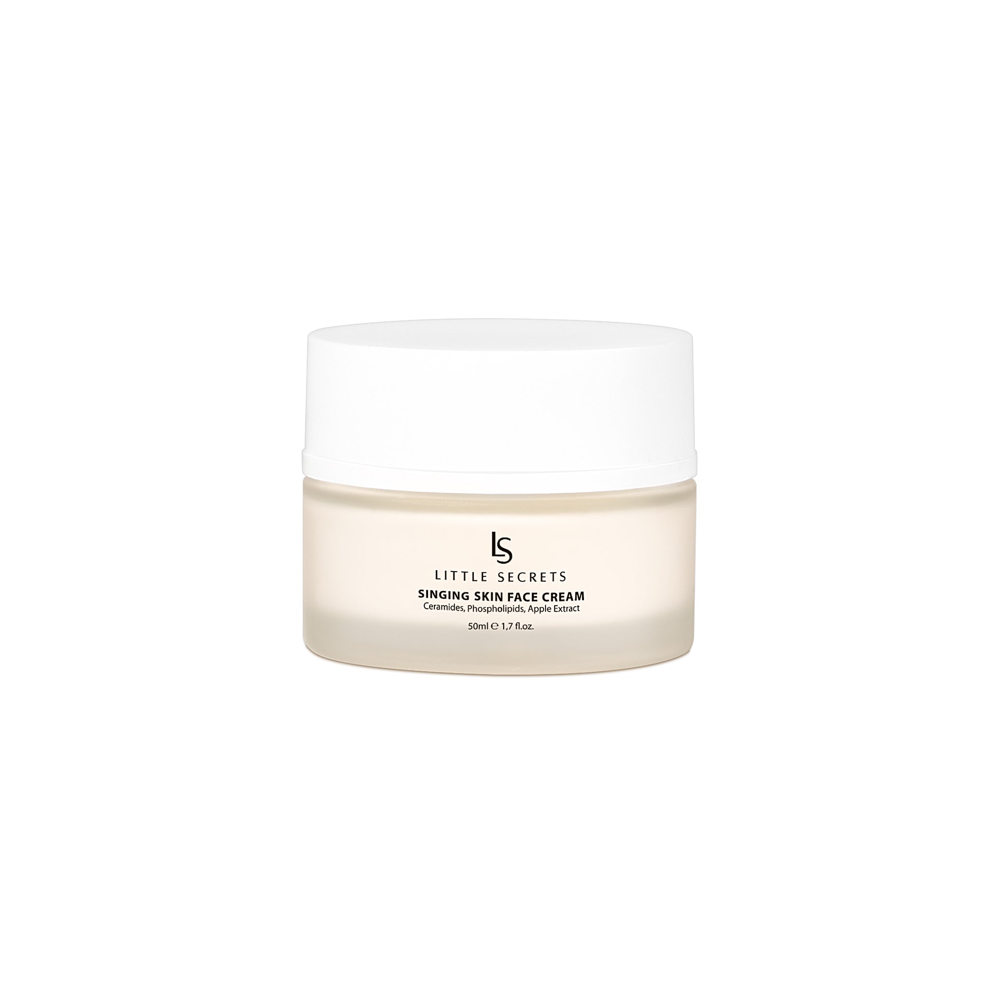 A small cosmetic jar of Little Secrets Singing Skin Face Cream on a solid white background.