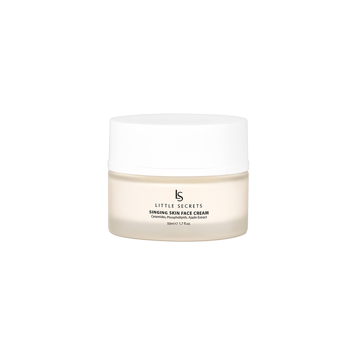 A small cosmetic jar of Little Secrets Singing Skin Face Cream on a solid white background.