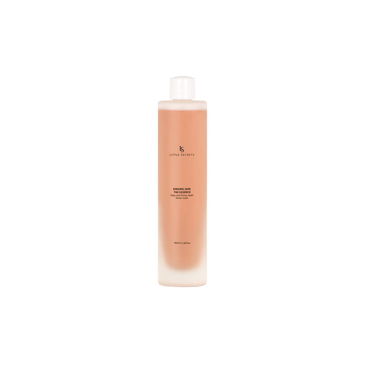 A tall, frosted glass bottle of Little Snails Shimmer Glow Toner with a white cap, centered on a solid white background.